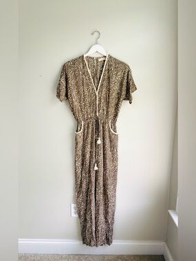 Revolve BEACHGOLD Bali Brown and Cream Printed Jumpsuit